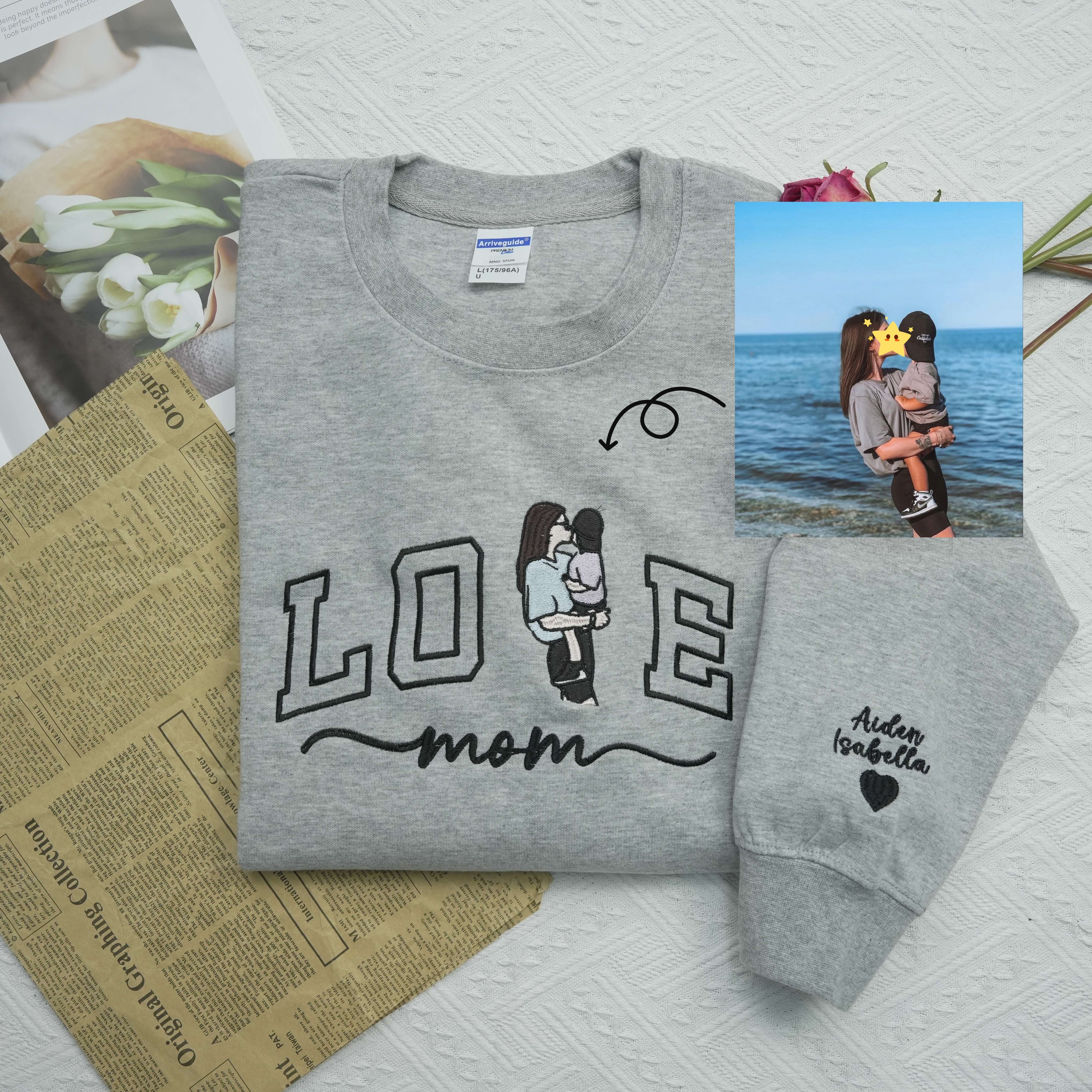 Custom Embroidered Photo Portrait For Mom Dad Love Sweatshirt