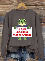 Women's Retro Hop Resist Frog Printed Round Neck Sweatshirt