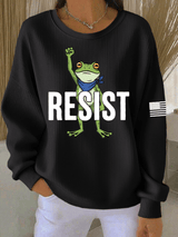 Women's FDT Print Knit Crew Neck Long Sleeve Top