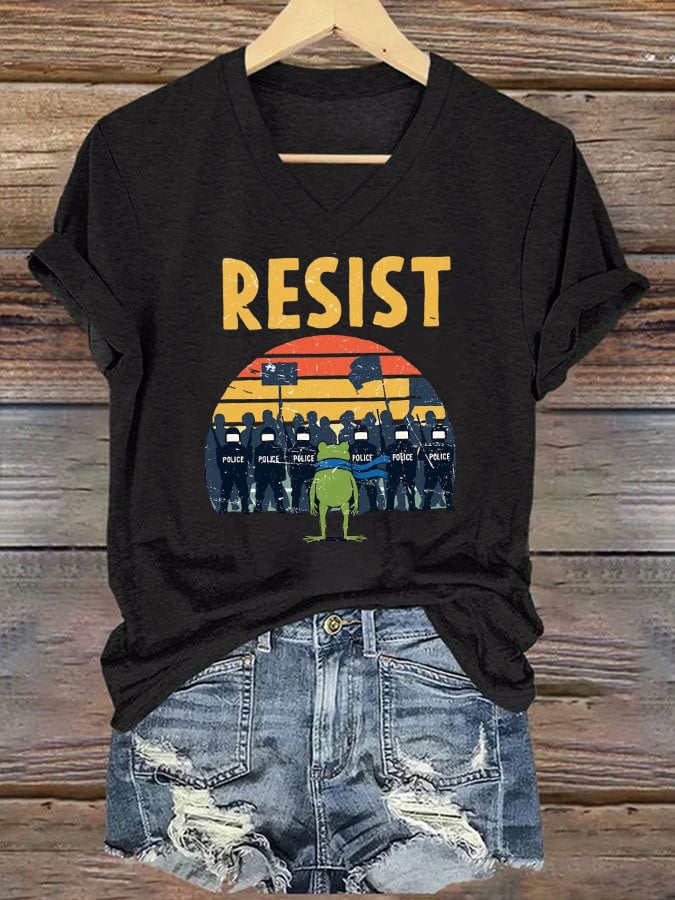 Women's FDT Portland Frog Protest Revolt Machine Print T-Shirt