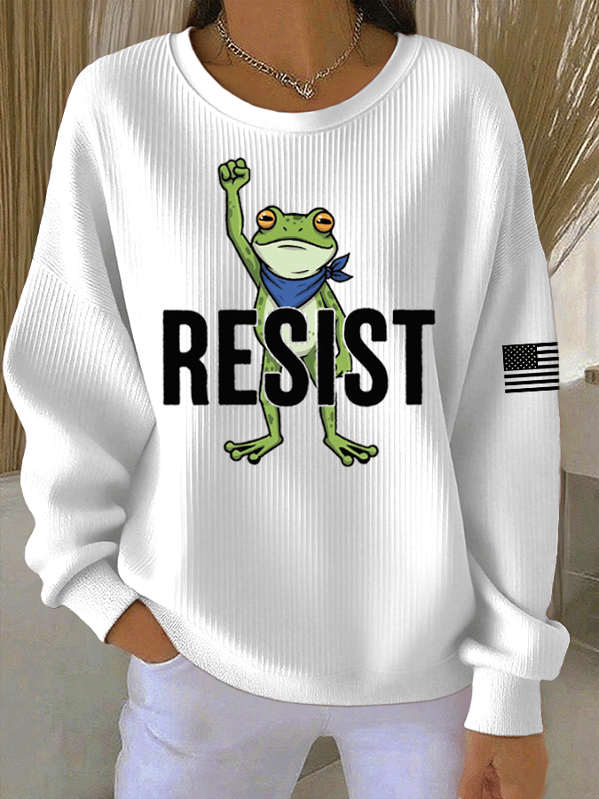 Women's FDT Print Knit Crew Neck Long Sleeve Top