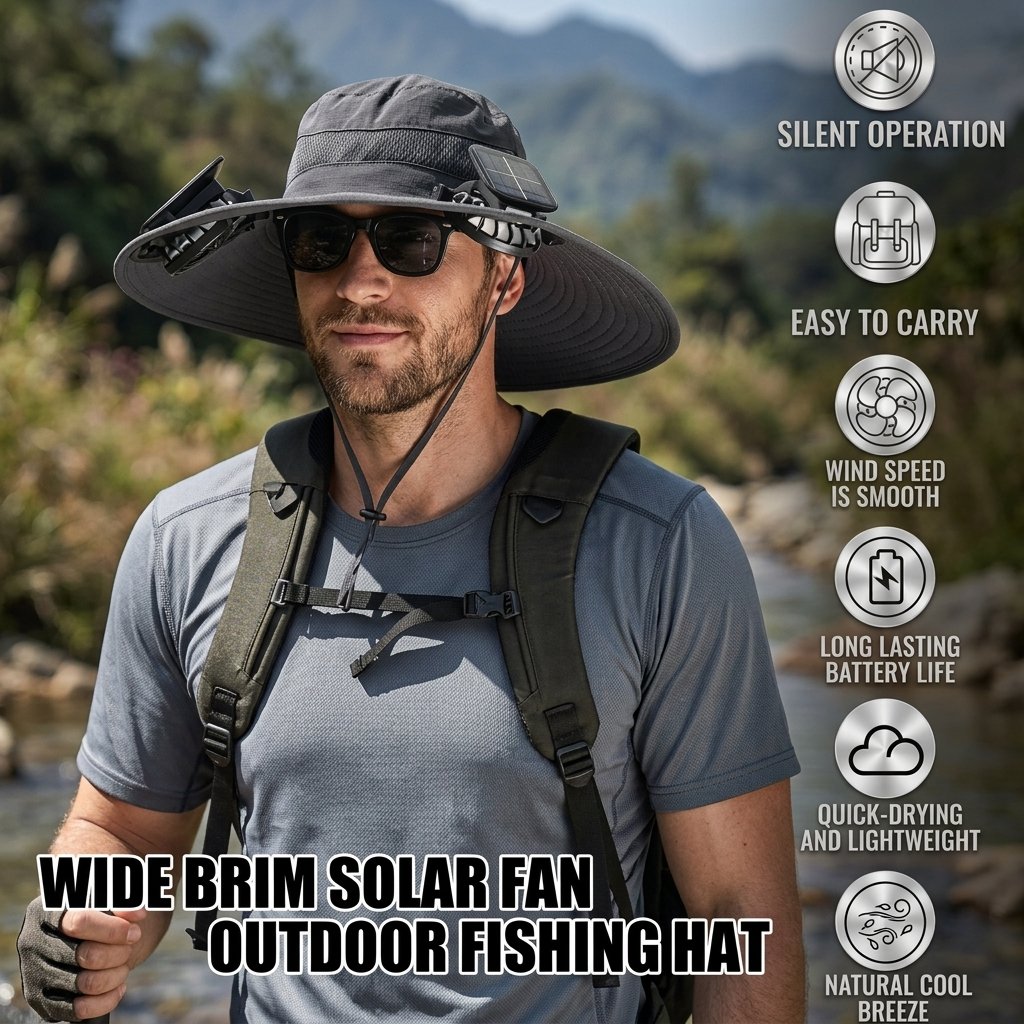 🔥Last Day Sale 49% -Wide Brim Solar Fan Outdoor Fishing Hat-Solar & USB Charging