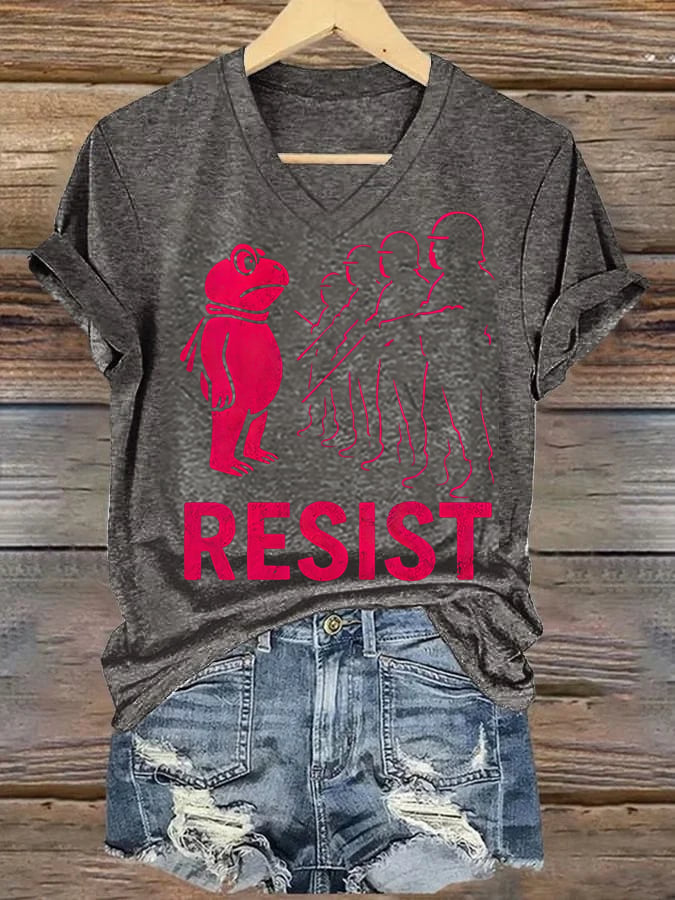 V-neck Women's Portland Frog resist Print T-Shirt