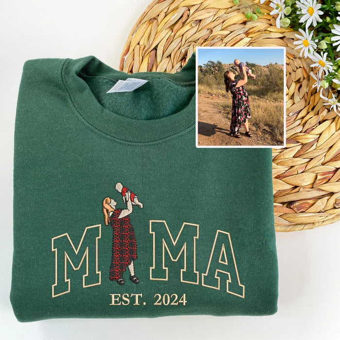 Custom Embroidered Photo Portrait For Mom Dad Love Sweatshirt